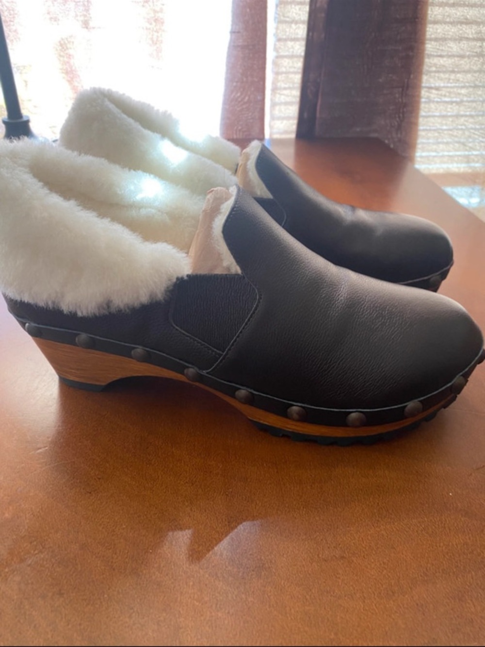 Jax Black Leather-Look Faux Fur-Lined Clogs